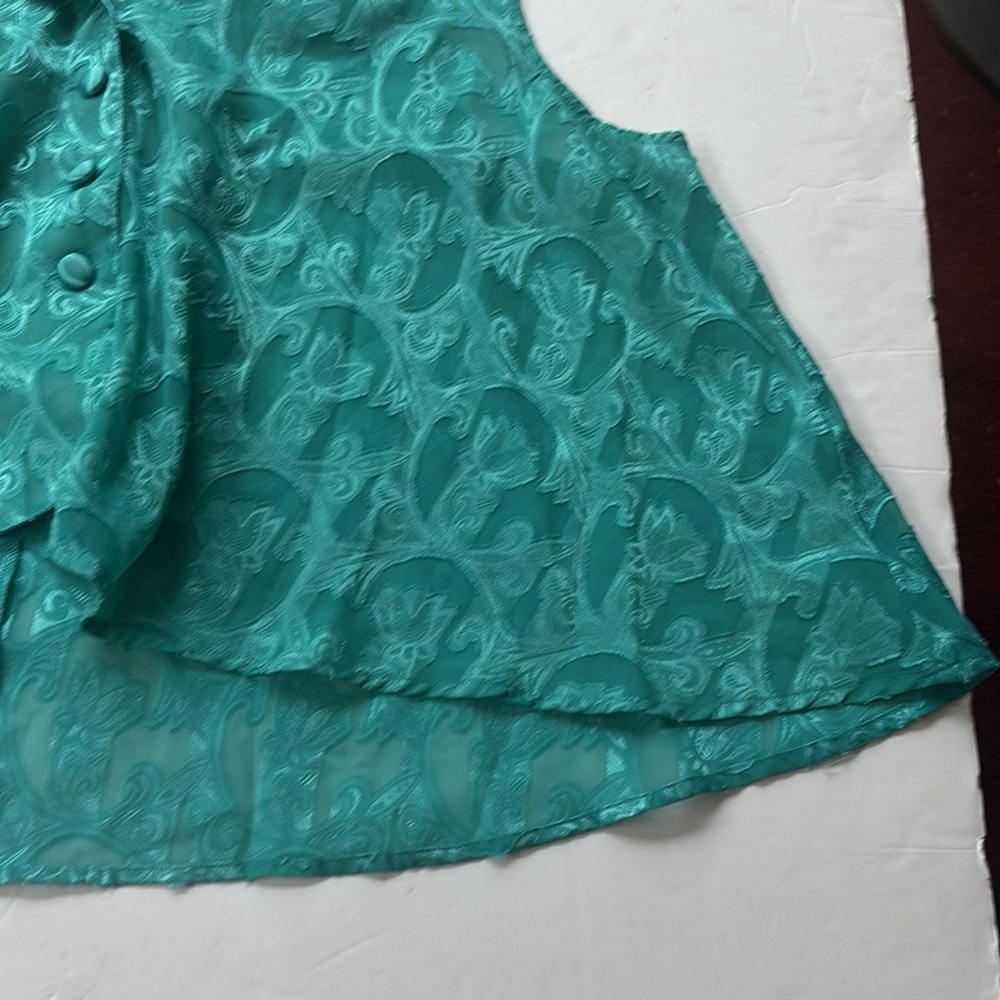Vintage 90’s Collared Preppy Silky Teal Sleeveless Cropped Top Shirt Large Swing - Picture 6 of 17